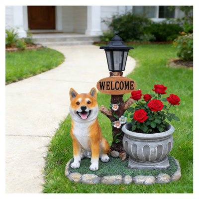 Akita Dog Planter - Sitting Akita Statue Garden Decor - Outdoor Flower Pot Holder - Weather Resistant Resin for Patio, Lawn, Yard - Unique Dog Lover Gift Brown