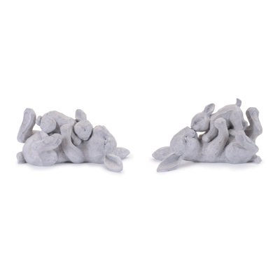 Laying Rabbit with Baby Bunny Figurine