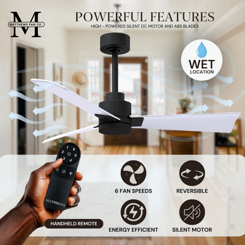 Alessandra Outdoor Downrod Ceiling Fan, Matte White, Matte Black