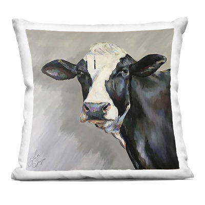 Coussin décoratif imprimé Belle Black and White Cow par Linda Sperruche
