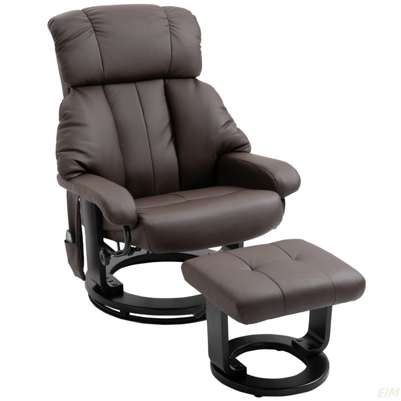 Massage Recliner Chair With Ottoman, 360° Swivel Recliner And Footstool, 10 Point Vibration, PU Leather Reclining Chair With Side Pocket And Remote Control (Chair)