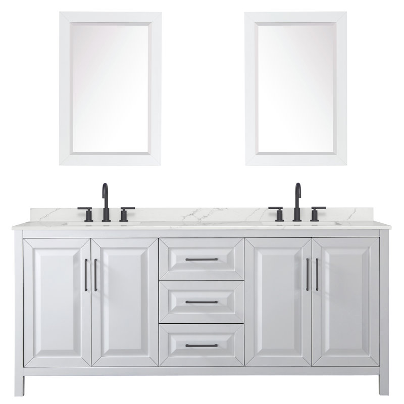 Daria 80'' W Vanity, White, Matte Black, Giotto Quartz