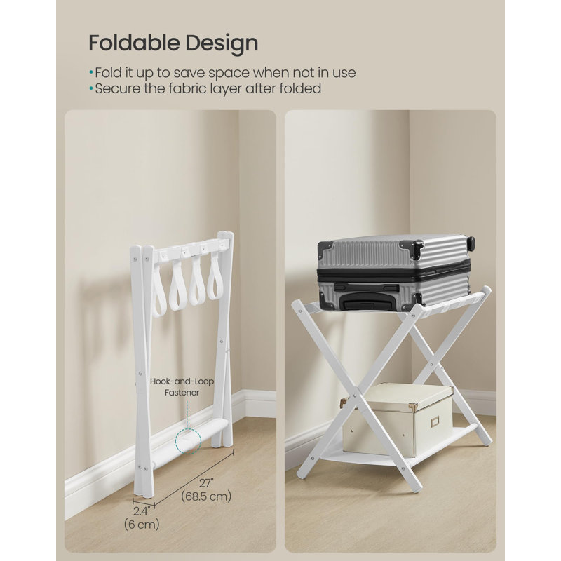 Set of 2 Foldable Luggage Racks with Storage Shelf for Guest Room, Cloud White
