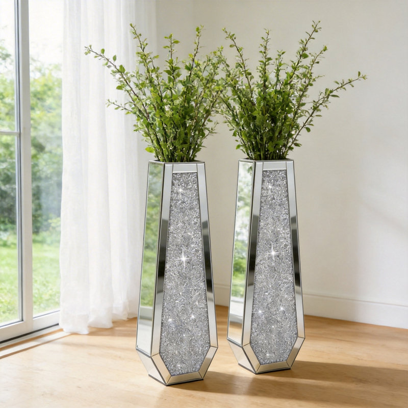 Vase de plancher en verre fait à la main avec miroir (ensemble de 2)