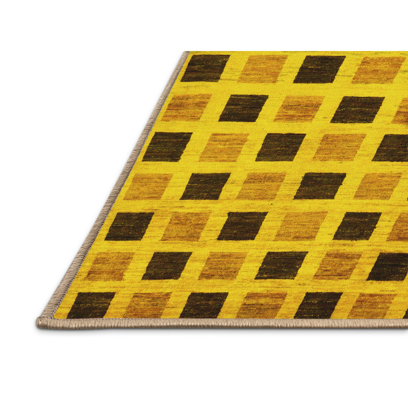 Ibtissam Washable Checkered Indoor Rug, Rectangle 6' x 9'