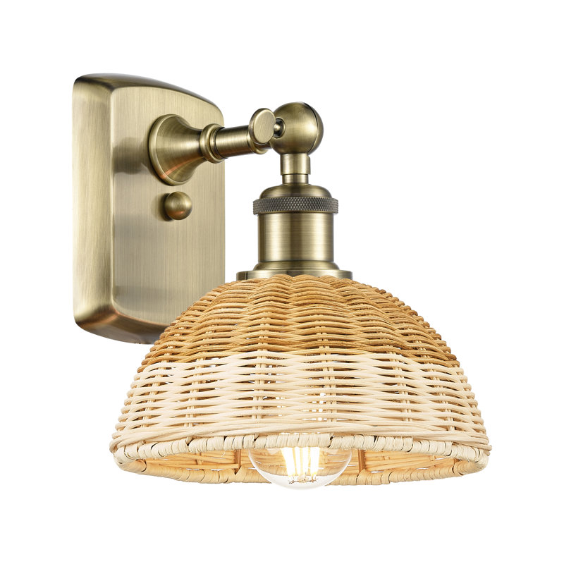 Delyliah - 1 lumière - abat-jour naturel - applique, Cream/Antique Brass