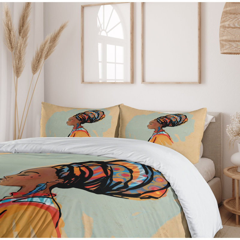 African Watercolor Portrait Twin Duvet Cover Set