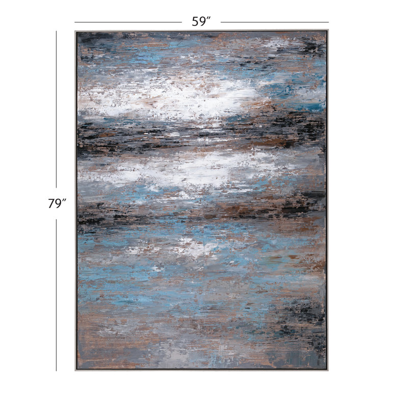 Blue and Silver Hand-Painted Canvas with Wood Frame