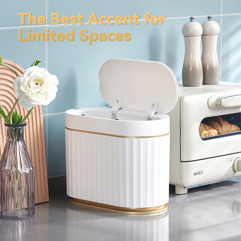 White and Gold Touchless Motion Sensor Desktop Trash Can