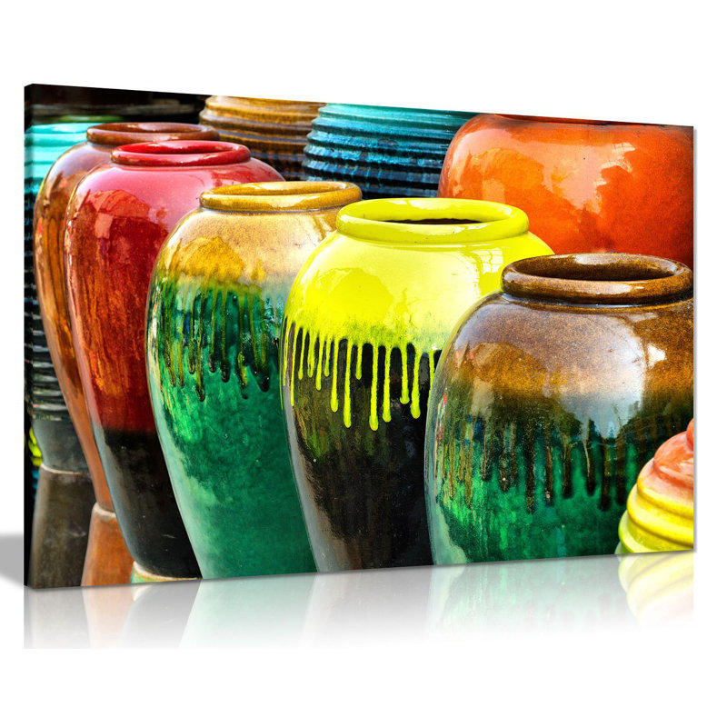 Ceramic Pottery Jars - Wrapped Canvas Print, 20cm H x 31cm W