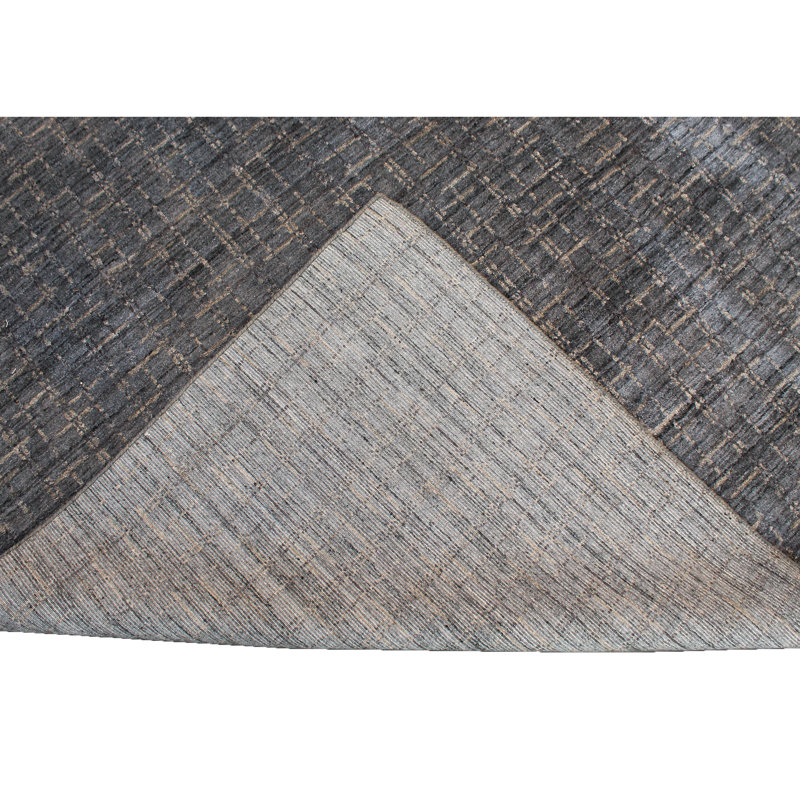Tapis rectangulaire gris / beige en viscose / laine noué à la main, Rectangle de 10 pi x 14 pi