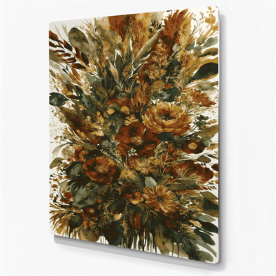 Aquarelle florale 85, art mural en métal brun