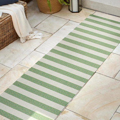 Cino Two-Tone Wide Stripe Green/Cream Indoor/Outdoor Rug