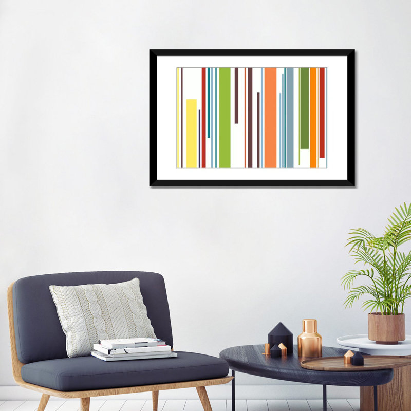Falsterbo " Striped ", Black Framed Fine Art Paper, White, 24" H x 32" W x 1" D