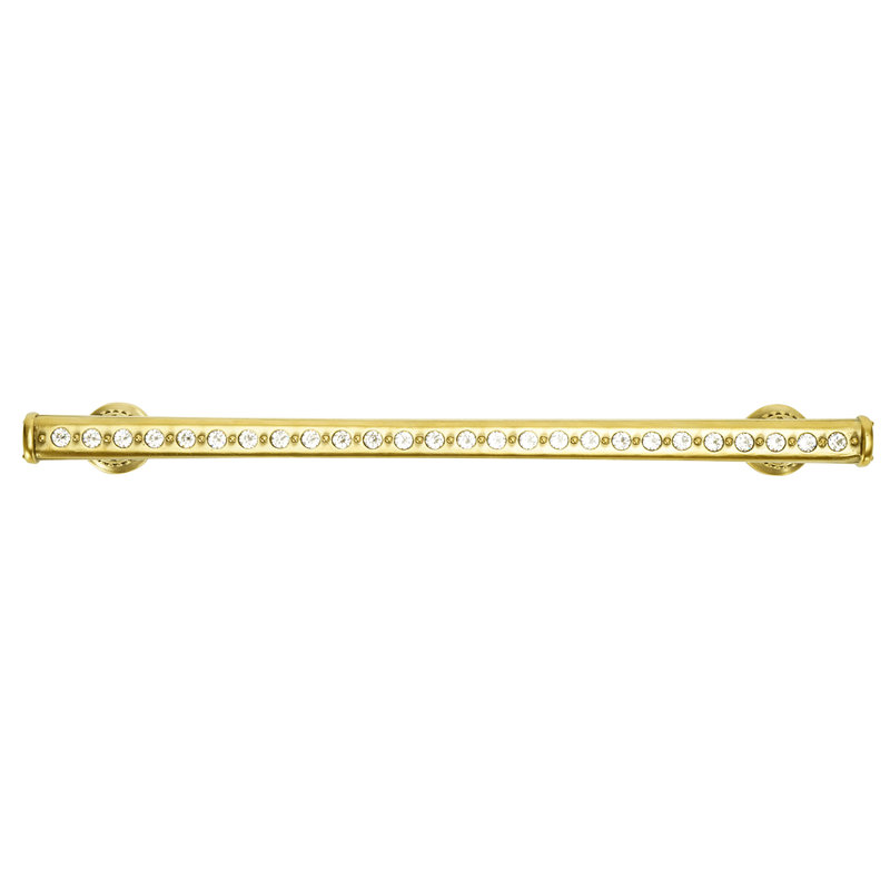 Cache 8 inch center to center pull with center decorated with swarovski crystals in finish Museum Gold