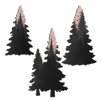 Wooden Pine Tree Wall Art Set
