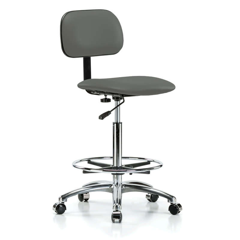 PERCH Chrome Lab Chair with Adjustable Backrest and Foot Ring | High Bench Height 24-33.5", Charcoal Vinyl