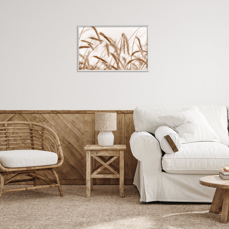 Art de giclée de blé à vent, giclée par Nancy Crowell, Estampe numérique encadrée blanc bord de mer, H 16 po x l 24 po