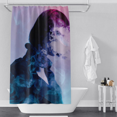 Rideau de douche bleu et rose