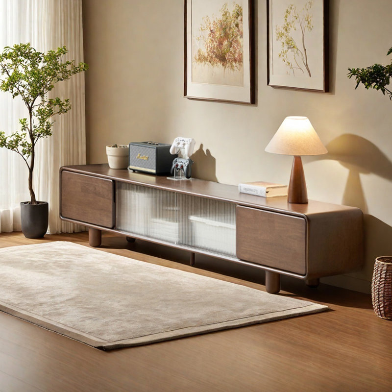 Meuble télé en bois d'hévéa, 70.86"