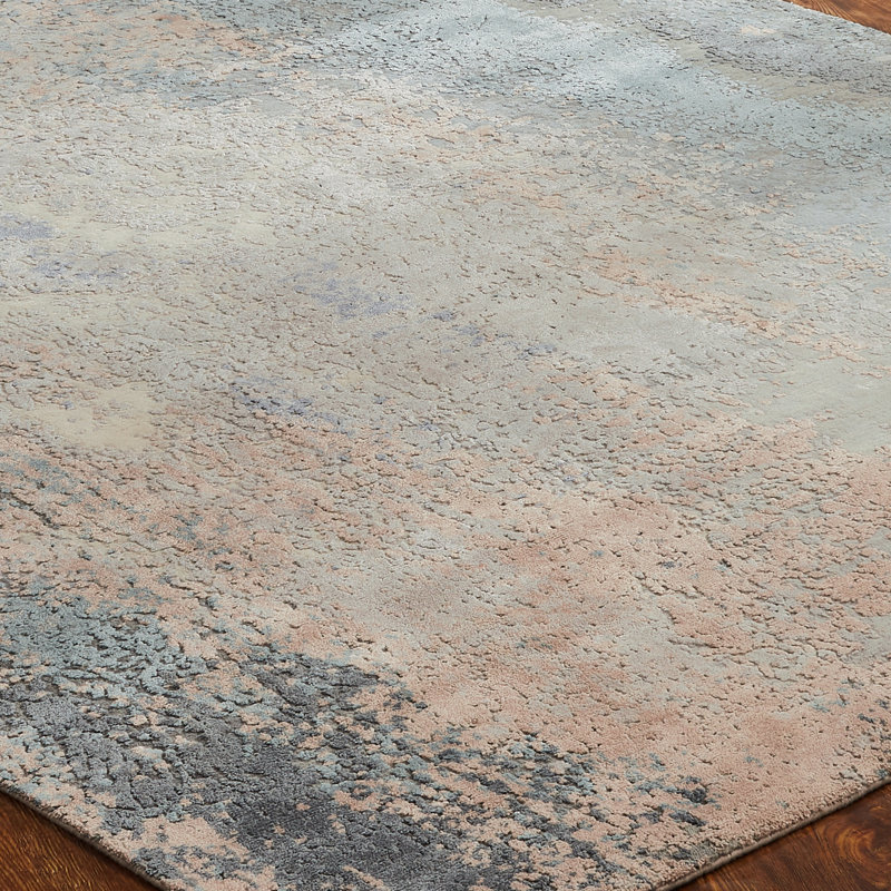 Hand Knotted Abstract Area Rug in Blue, Rectangle 8' x 10'
