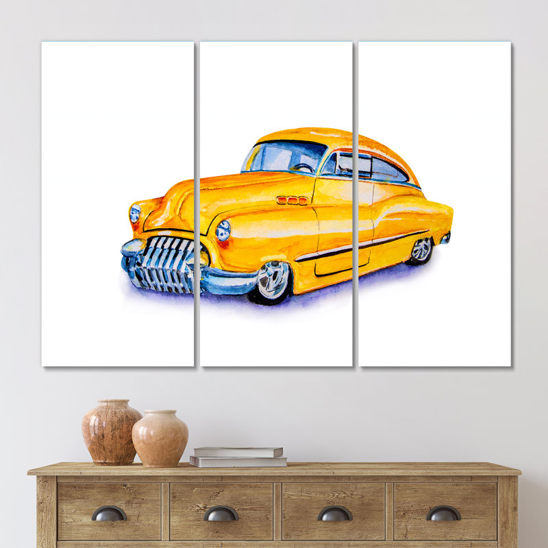 Jaune rétro - peinture sur toile tendue 3 pièces, H 28 po x l 36 po x P 1 po
