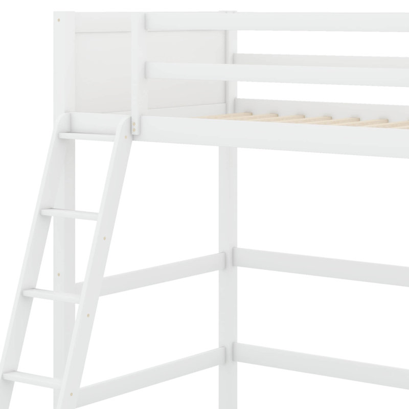 Solid Wood Twin Loft Bed With Integrated Climbing Ladder, White