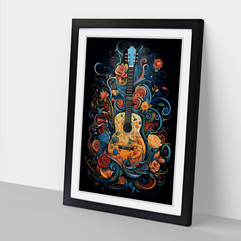 Guitar Symbolism - Single Picture Frame Print on Wood, Black Framed, 64cm H x 46cm W x 2cm D