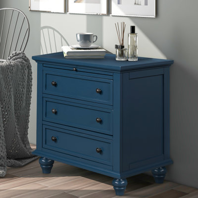 Armoire bleue à 3 tables de bout en bois avec plateau coulissant en bleu, facile à assembler et à utiliser