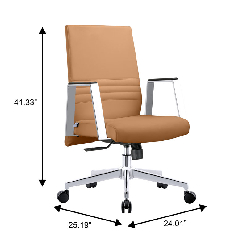 Fauteuil de bureau rembourré en cuir Waide, Brun gland de chêne