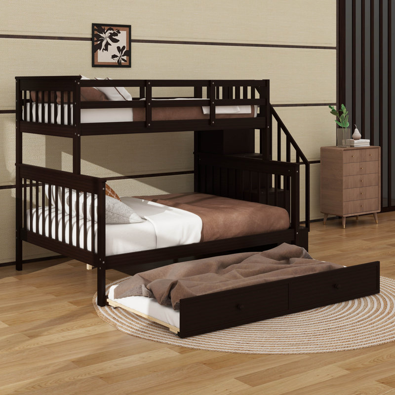 Fashionable Twin-Over-Full Bunk Bed With Trundle, Espresso