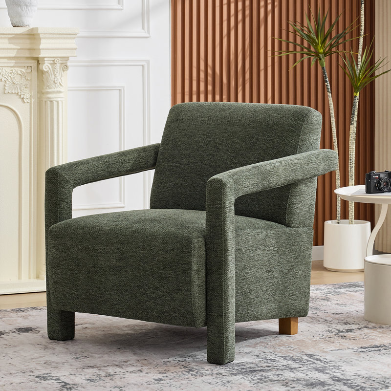 29.9" W Chenille Upholstered Armchair with Solid Wood Frame, Green Chenille