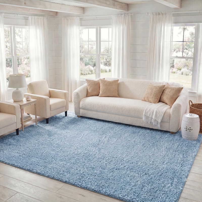 Lindsay Shag Performance Solid Color Rug, Rectangle 8' x 10', Aqua