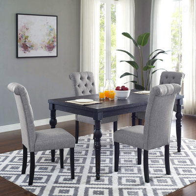 5-Piece Wood Dining Set: Dark Wash Turned-Leg Table & 4 Chairs