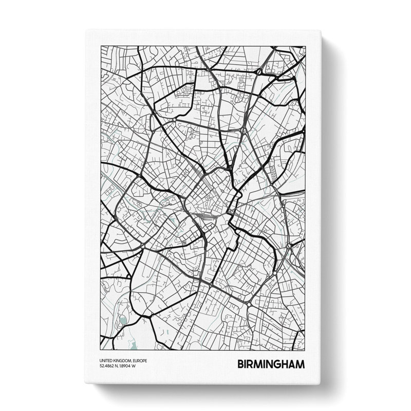 Map Birmingham UK - Wrapped Canvas, 91cm H x 60cm W x 3cm D