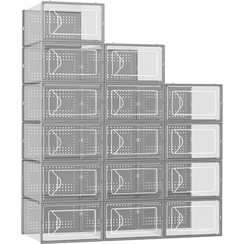 Clear Plastic Shoe Storage Boxes, 15-Pack Stackable Shoe Organizer With Interlocking Design, Foldable Shoe Rack With Lids For Closet And Home Organization
