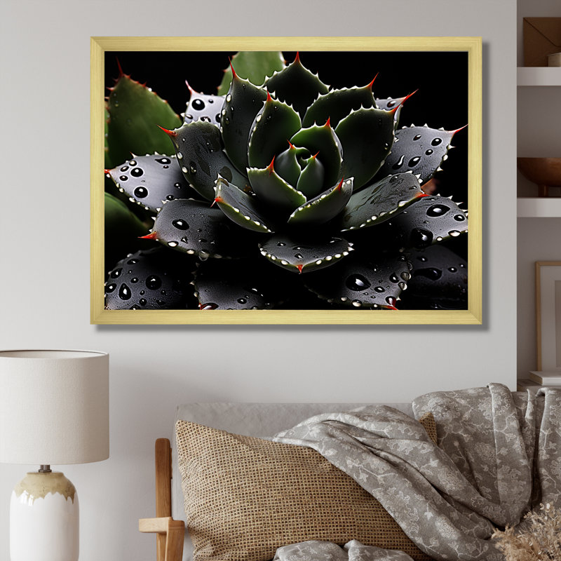 Photographie de cactus en fleurs noires - Cactus floral, Cadre doré à coins fermés, H 16 po x l 32 po x P 1 po