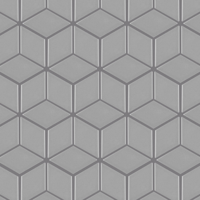 Metro Rhombus 10-1/2 " x 12-1/8 " Porcelain Mosaic Floor & Wall Tile, Glossy Light Gray