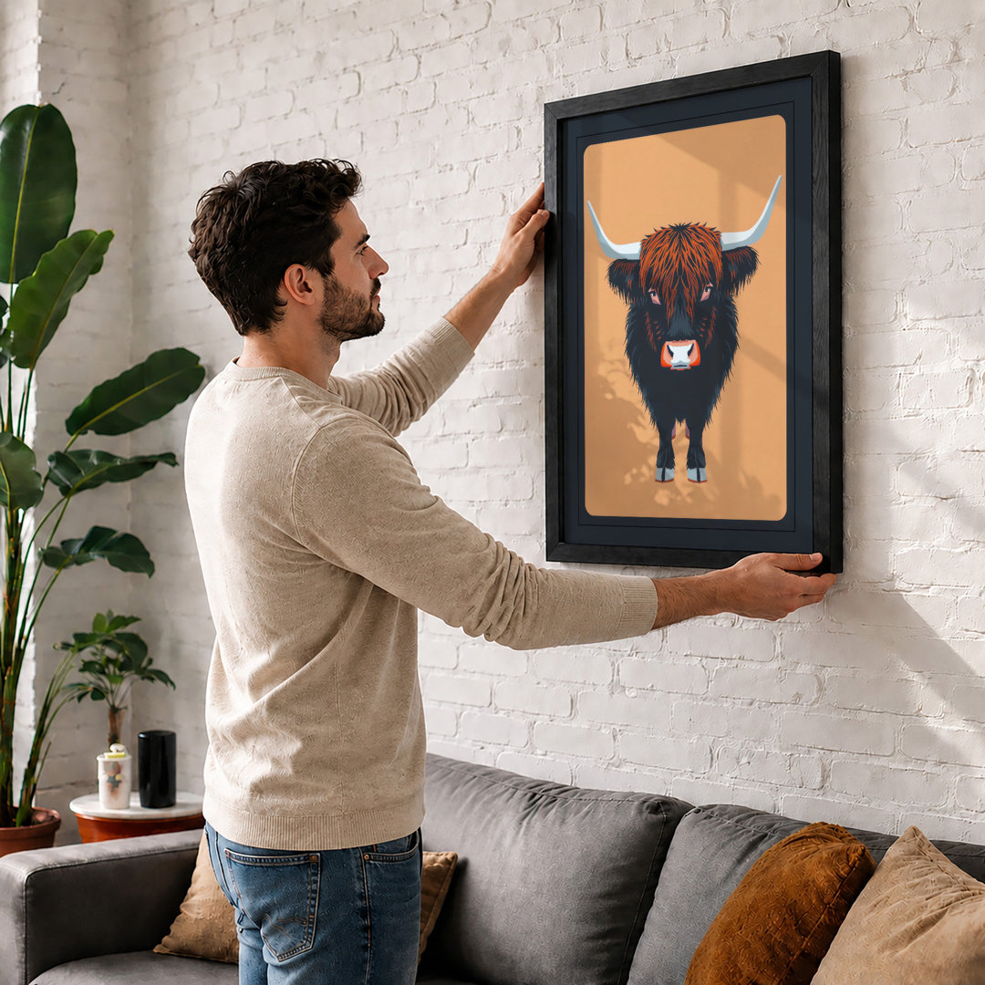 Highland Cattle Portrait Modern - Framed Print