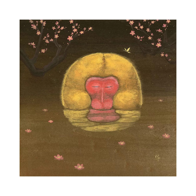 Monkey And Plum Blossoms by Martin Hsu - Print on Canvas, 93.98 cm H x 93.98 cm W x 1.91 cm D, Wrapped Canvas