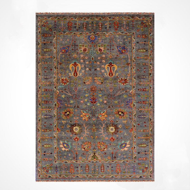 Tapis en laine et coton gris noué à la main Original Original