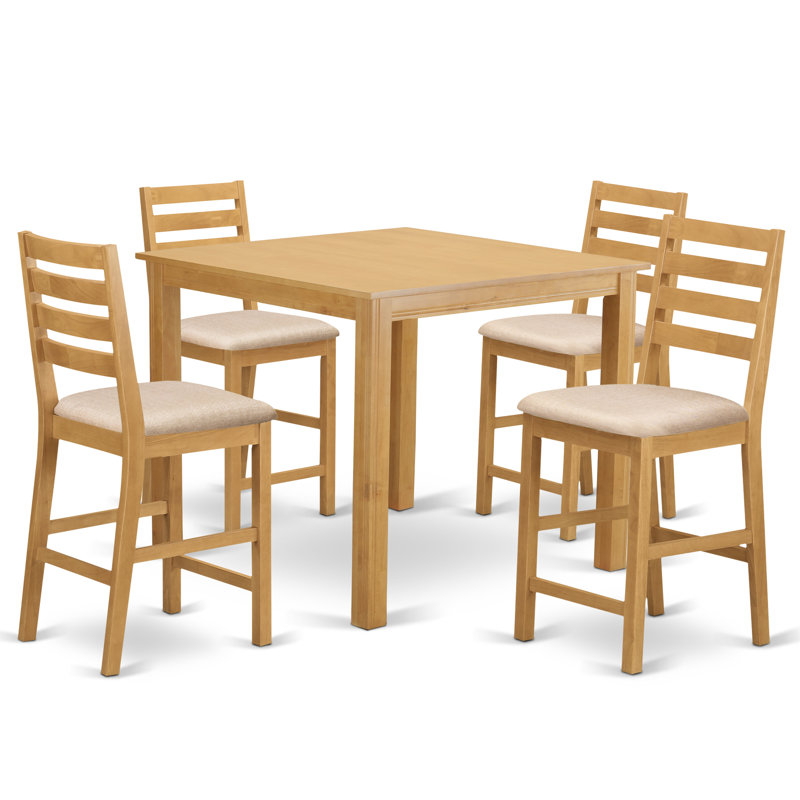 Ensemble bistro 5 pièces à hauteur de comptoir comprenant une table carrée et 4 chaises en lin, chêne, Tissu en lin