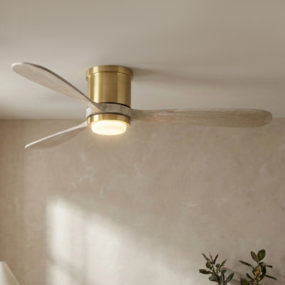 52'' Solid Wood Blades Propeller Ceiling Fan with 3CCT LED Lights and Remote Control, Glass Shade, 3 Speeds Reversible Motor, Timer