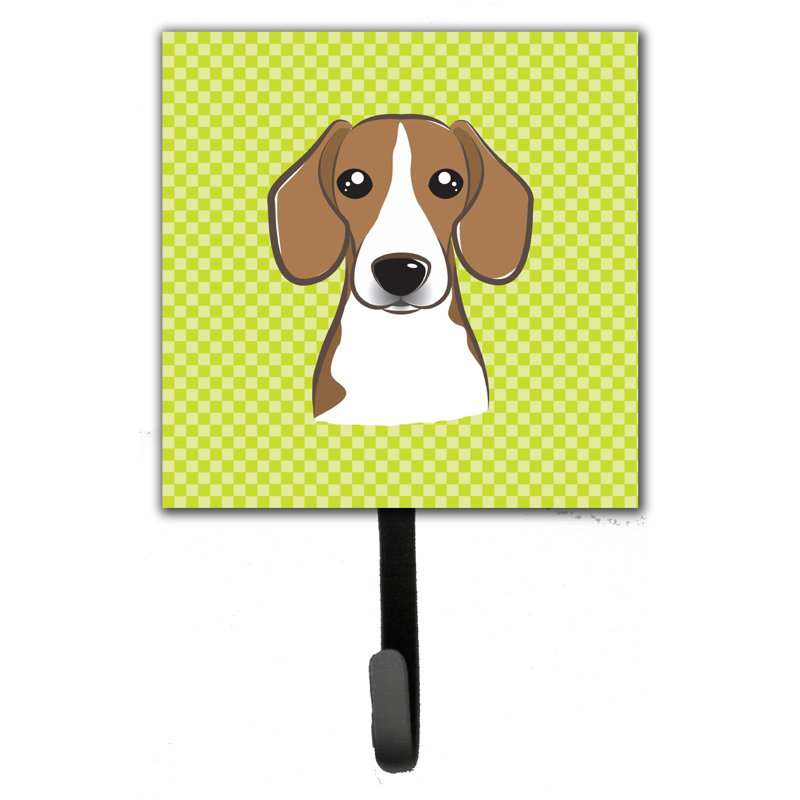 Porte-laisse à carreaux et crochet mural Beagle, Vert/brun/blanc
