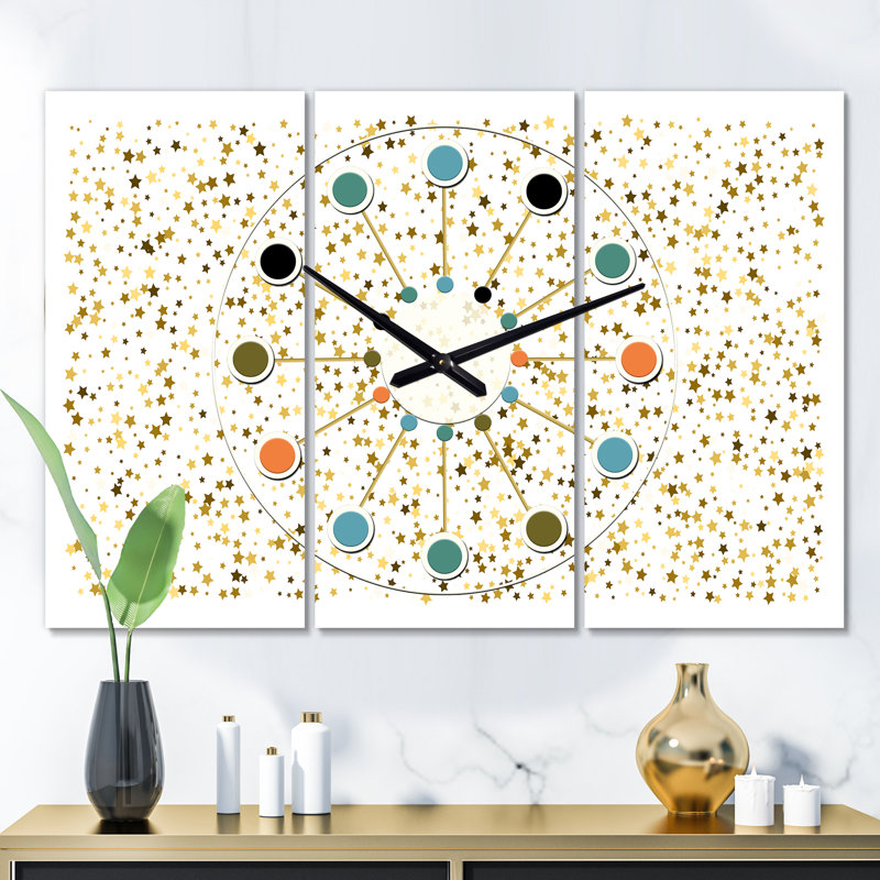 Horloge murale surdimensionnée paillettes confettis Mid-Century