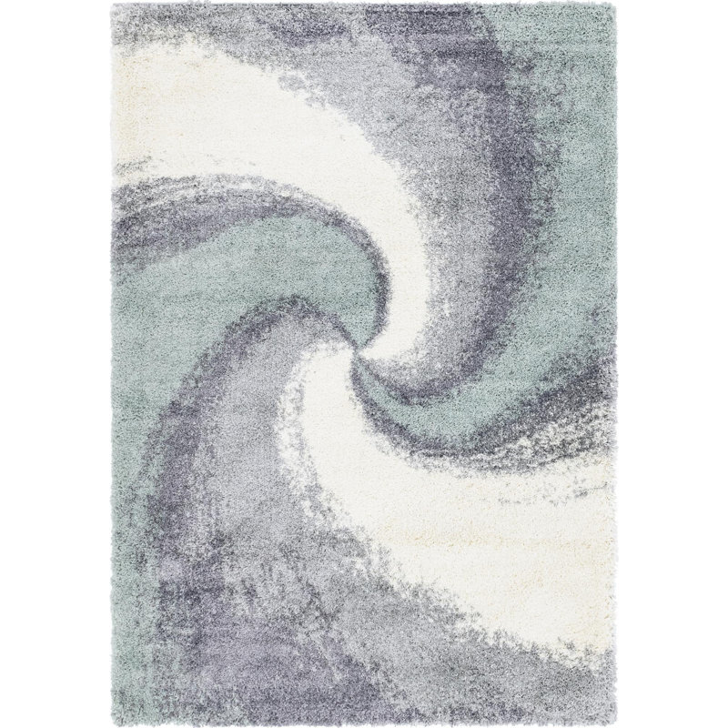 Tapis gris / blanc en polypropylène tissé à la machine Liddle, Rectangle 7 pi x 10 pi