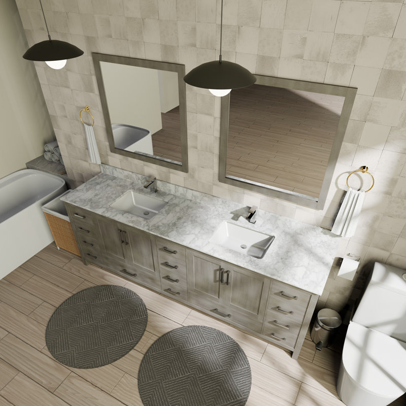Jacques 84" Double Bathroom Vanity Set, Distressed Gray, White Carrara Marble