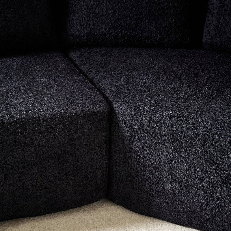 Canapé modulaire avec coussins décoratifs et repose-pieds courbés pour les salons, les chambres et les bureaux, Noir