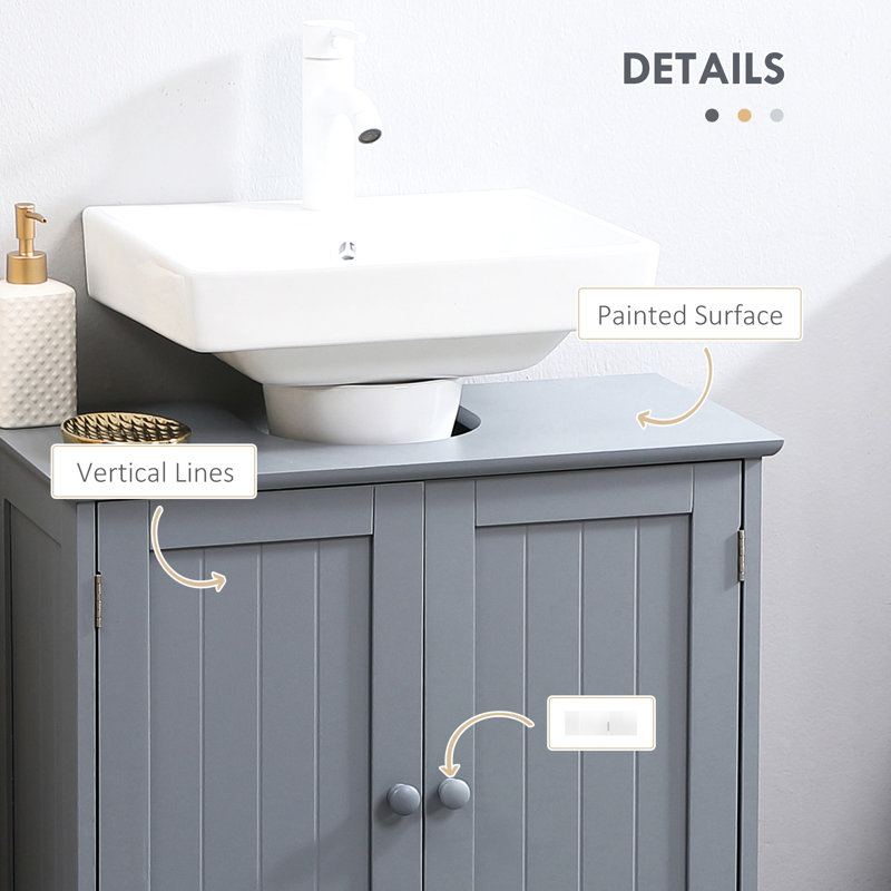 Meuble-lavabo gris sous le lavabo. Unité de rangement à 2 portes et 2 tablettes. Économisez de l'espace. Tablette réglable. , Capacité de 33 lb. 23,5 po x 11,81 po pour le rangement. Style peu encombrant. À l'intérieur. Matériau solide.