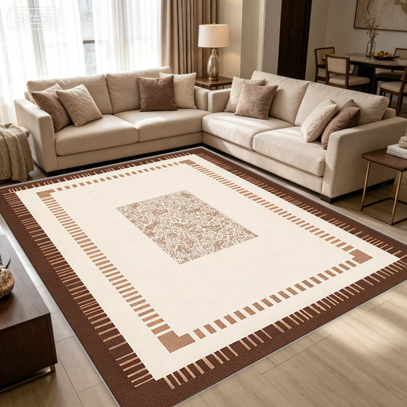 Brown Striped Border area rugs for Living Room, Soft and Comfortable, Suitable for all seasons, easy to maintain, machine washable Indoor floor mat, Under Table Farmhouse suitable for Bedroom, Dining Room, Study,  Balcony, Home Decor Patio